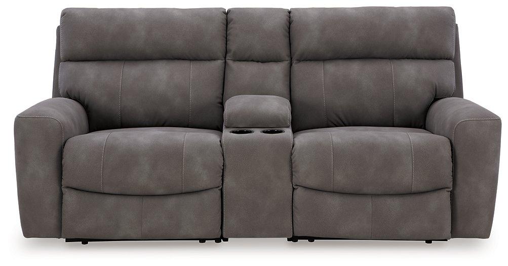 Next-Gen DuraPella Power Reclining Sectional Loveseat with Console - Unclaimed Freight North (Aitkin, MN)