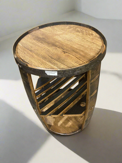 Hickory Whiskey Barrel Table - Unclaimed Freight North (Aitkin, MN)