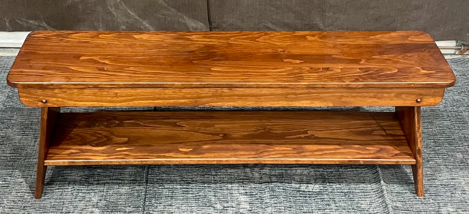 Stained pine bench with shelf