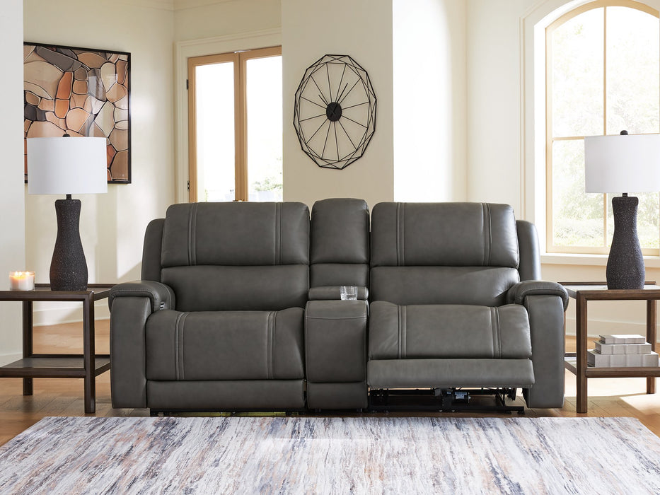 5Z - Pittson Power Reclining Sectional Loveseat with Console - Unclaimed Freight North (Aitkin, MN)